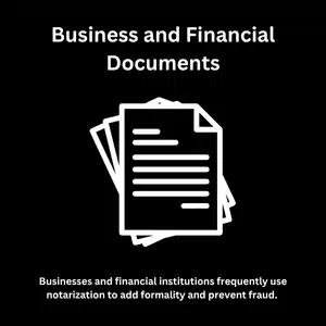 Graphic showing document icon, representing examples of notarized documents in business and financial contexts