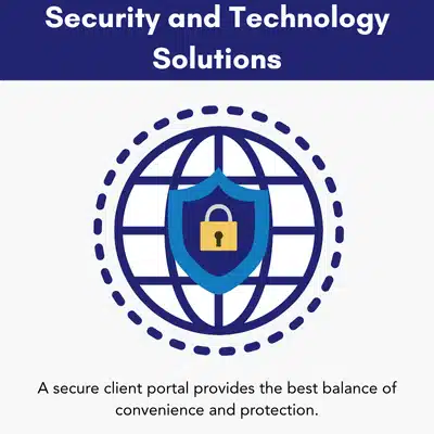 Globe with shield and lock icon, symbolizing security and technology solutions for client protection