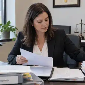 A litigation support professional reviews and organizes document requests needed to subpoena medical records for a legal case